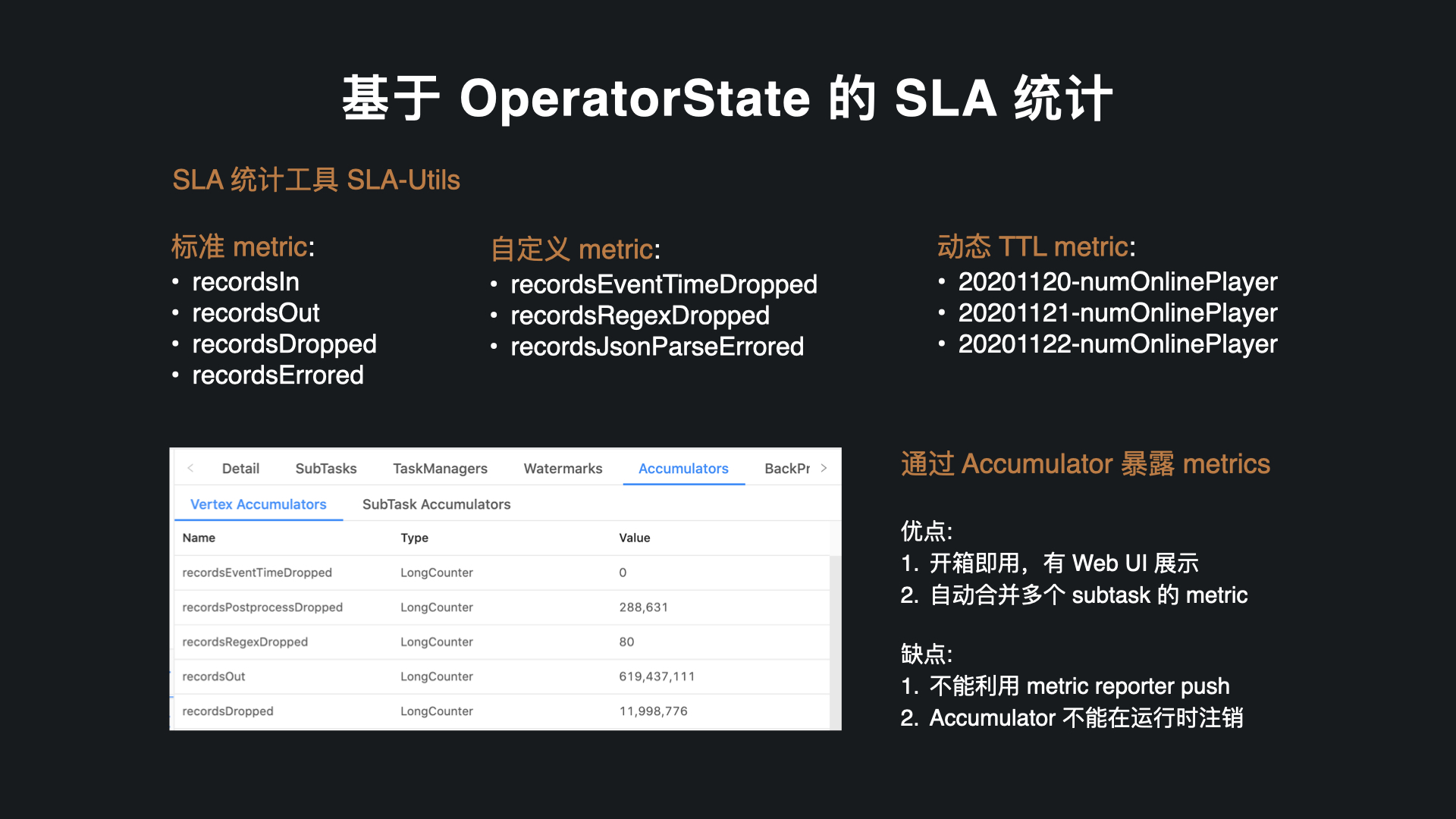 图16. 基于 OperatorState 的 SLA 统计